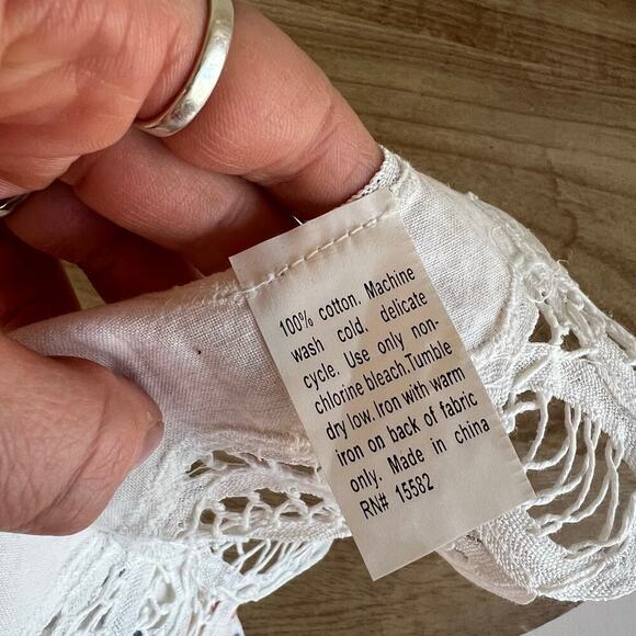 White Cotton Lace Trim Floral Embroidered Cottage Collar - Picture 7 of 10